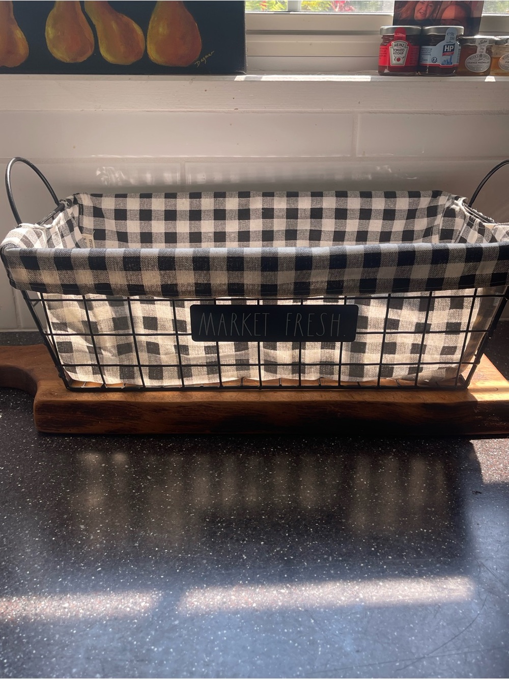 Rae Dunn Black & White Buffalo Check Wire Basket with Liner